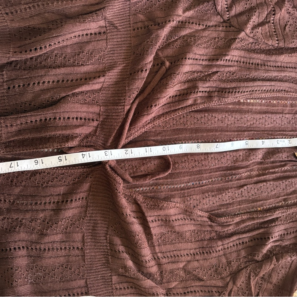 NEW Notations Women PM  Brown Open-Knit Tie Front Cardigan Sweater Short Sleeve - Picture 3 of 7